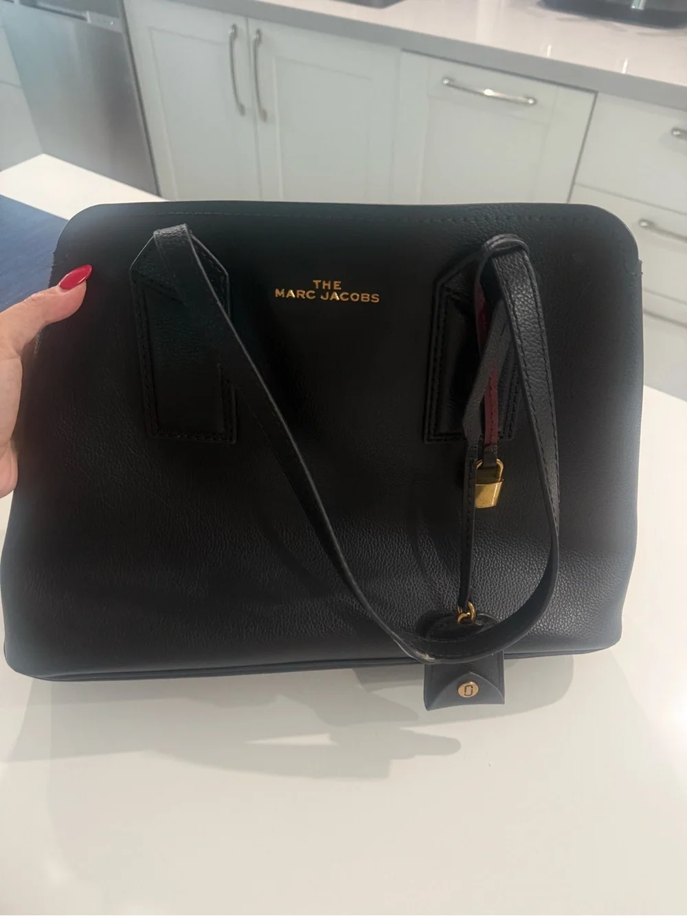 Marc Jacobs Black Pebbled Leather Satchel with Gold Hardware